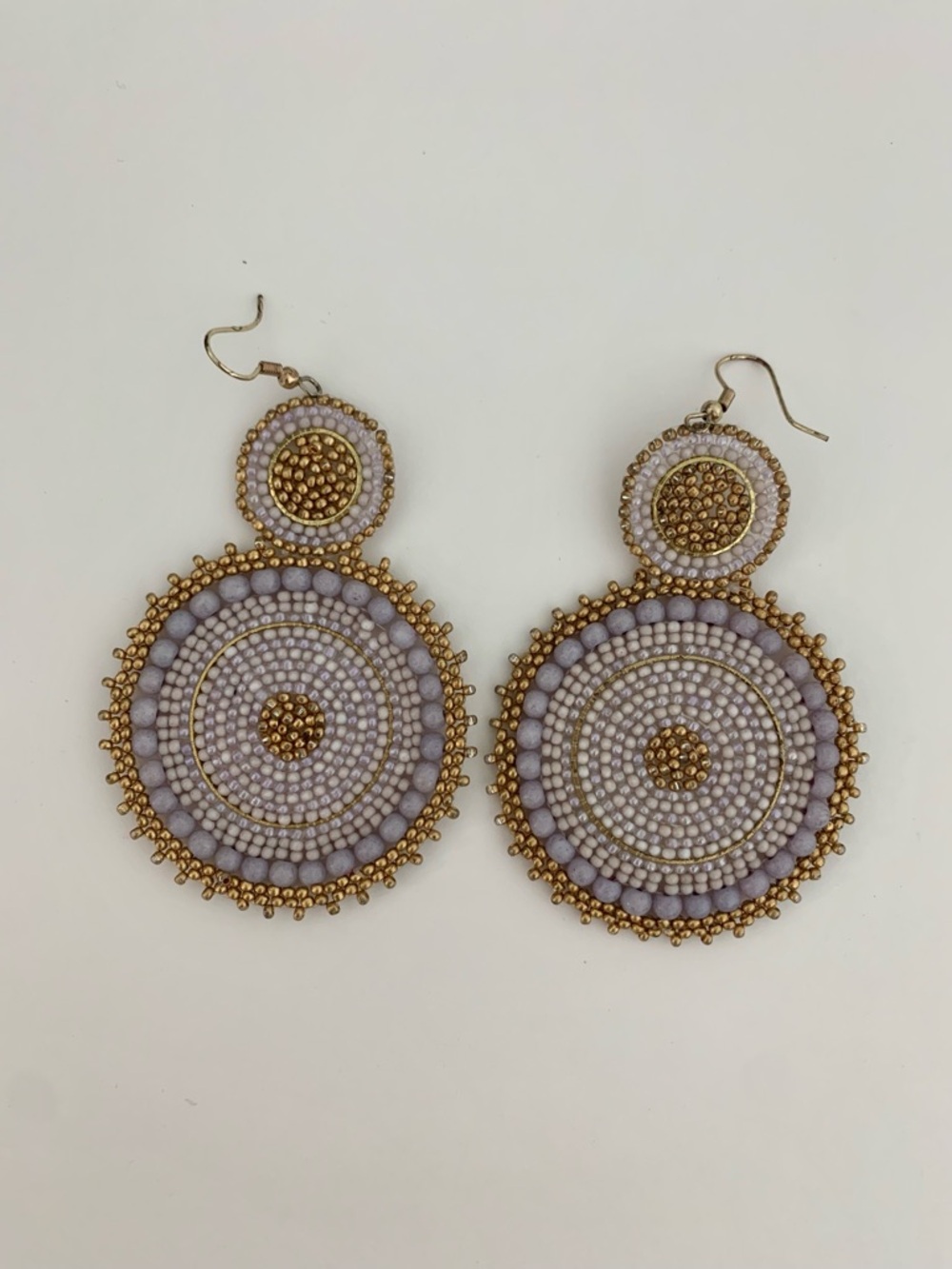 Beaded Lavender and Gold Statement Drop Earrings